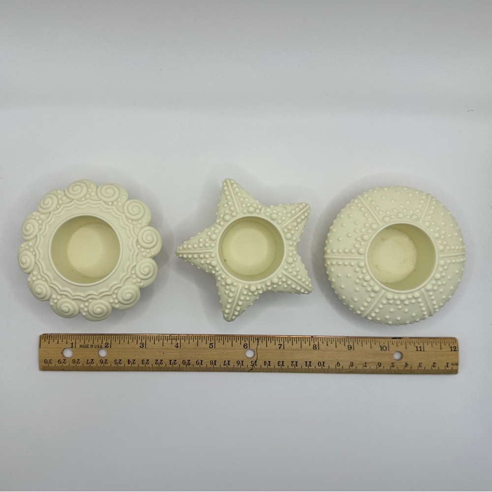 4/$25 PartyLite Set Of 3 Sea Shell Tea Light Candle Holders Starfish Ivory Cream - Picture 2 of 9
